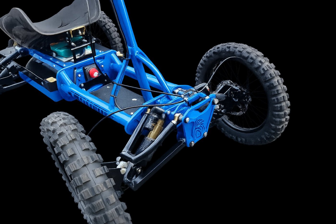 KBG Terra three-quarter view, front suspension and DH tires